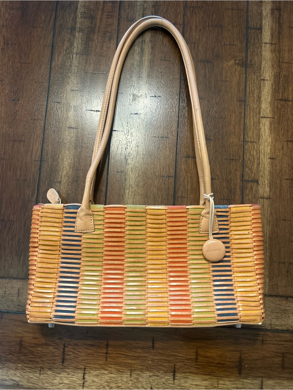 Monsac Original Multicolor Woven Leather Shoulder Bag Y2K Vintage